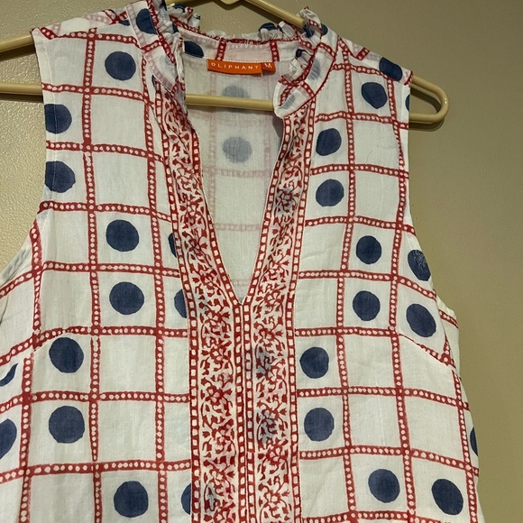 Oliphant Womens Domino Red Smocked Waist Ruffle Cotton Mini Dress Size Medium - Picture 3 of 10